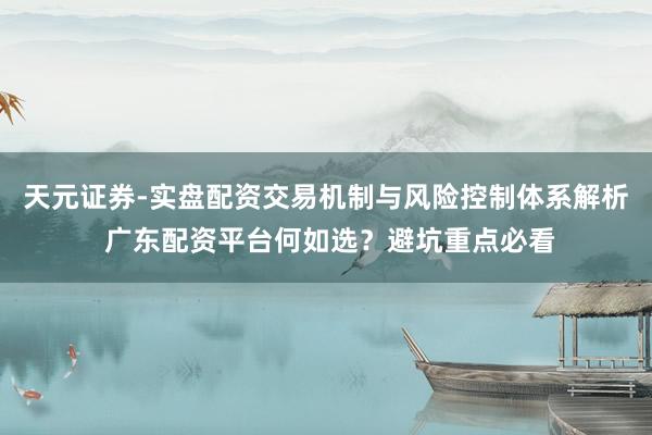 天元证券-实盘配资交易机制与风险控制体系解析 广东配资平台何如选？避坑重点必看