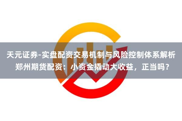 天元证券-实盘配资交易机制与风险控制体系解析 郑州期货配资：小资金撬动大收益，正当吗？
