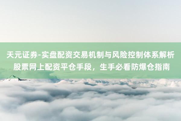 天元证券-实盘配资交易机制与风险控制体系解析 股票网上配资平仓手段，生手必看防爆仓指南
