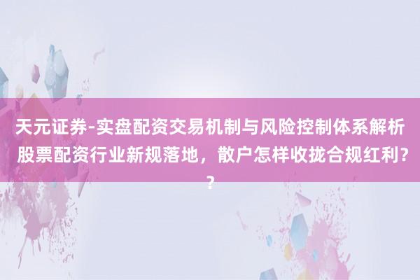 天元证券-实盘配资交易机制与风险控制体系解析 股票配资行业新规落地，散户怎样收拢合规红利？