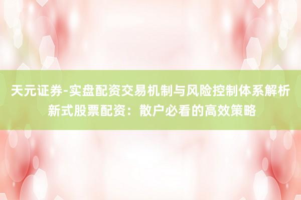 天元证券-实盘配资交易机制与风险控制体系解析 新式股票配资：散户必看的高效策略