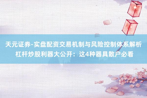 天元证券-实盘配资交易机制与风险控制体系解析 杠杆炒股利器大公开：这4种器具散户必看