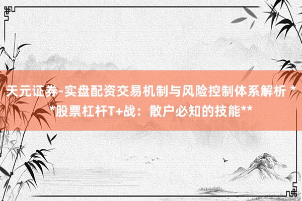 天元证券-实盘配资交易机制与风险控制体系解析 **股票杠杆T+战：散户必知的技能**
