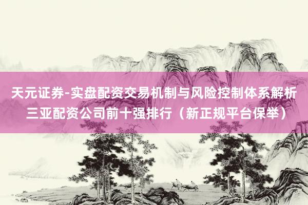 天元证券-实盘配资交易机制与风险控制体系解析 三亚配资公司前十强排行（新正规平台保举）